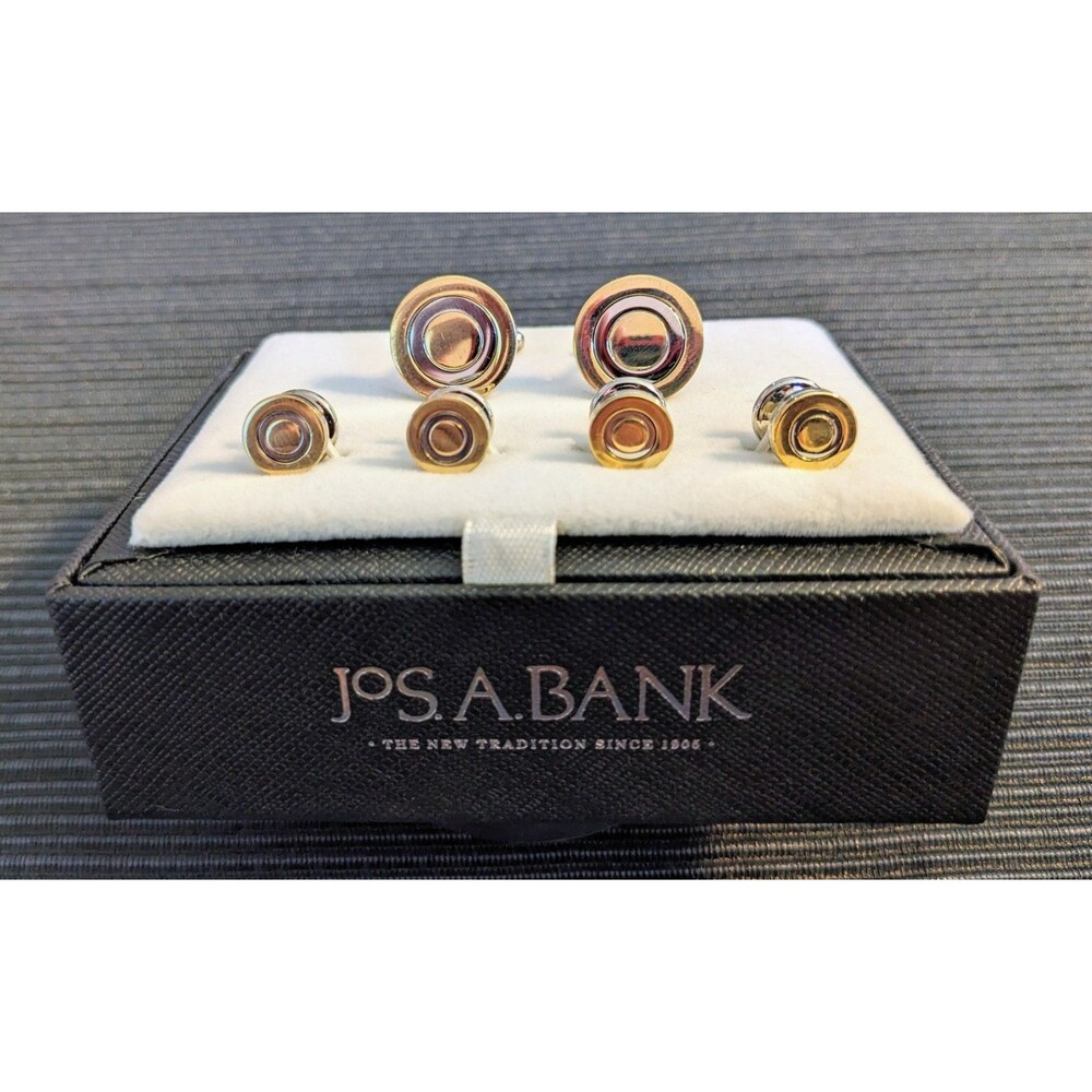 Jos A Bank Tuxedo Cufflink Stud Set Gold & Silver Circle Design French Cuffs